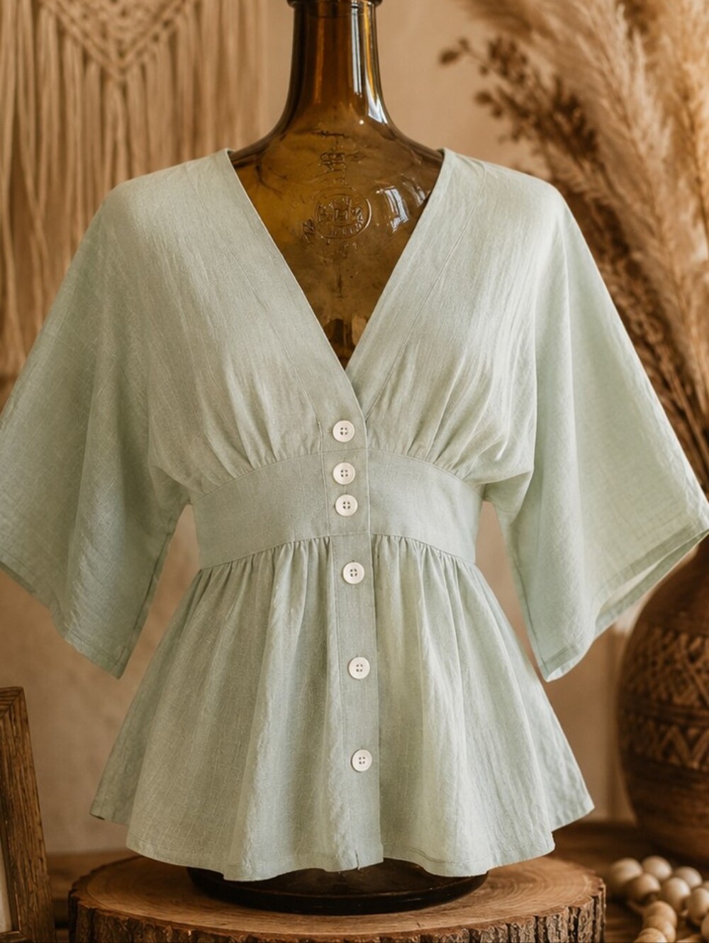 NWOT Light Sage V-Neck Button Front Women’s Top
